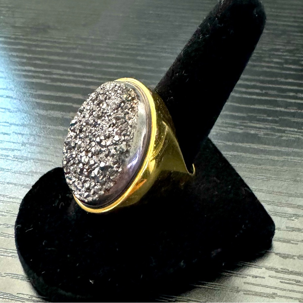 Silver Round Agate Druzy Ring - image 2